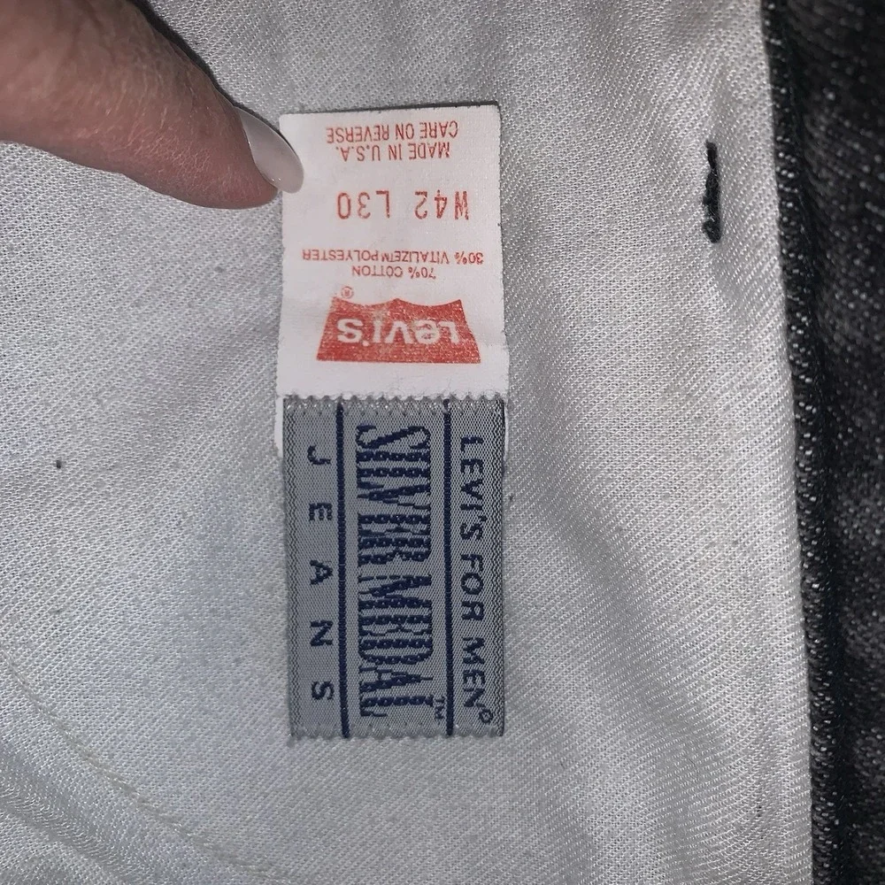 Vtg Levis Silver Medal Mens Straight Leg Stretch Jeans Faded Black Sz 42x30 USA‎